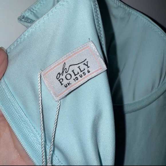 NWT Oh Polly Eftychia Corset Aqua Blue Ruched Mesh Midi Dress Size 6 - Picture 8 of 9